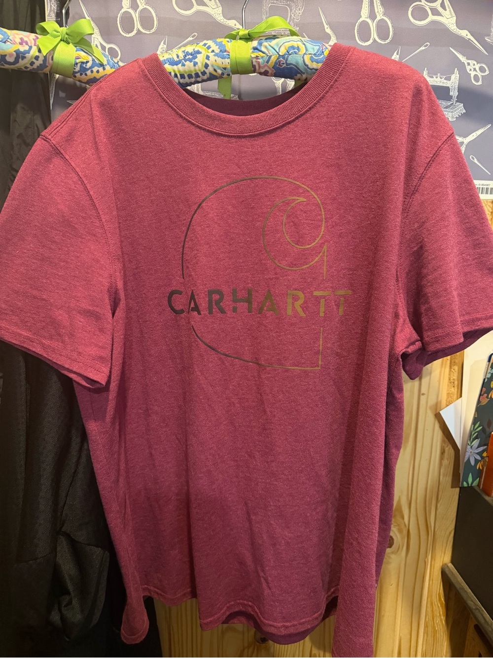 Carhartt Women’s Short-Sleeve Logo Tee — Maroon with Gold Logo